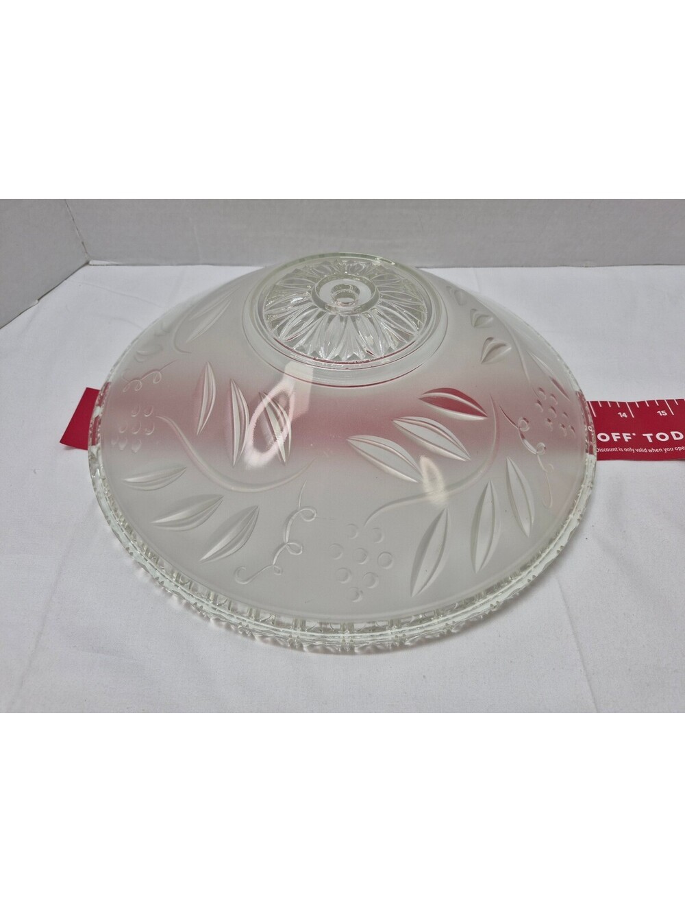 Vintage Frosted Glass Floral Etched Bowl with Clear Decorative Rim J74